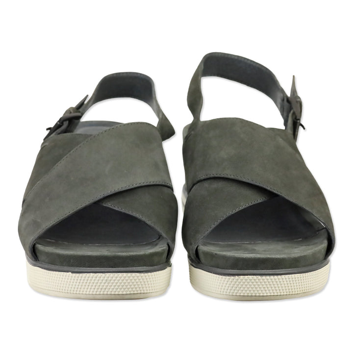 Eileen Fisher Gray Nubuck Good Criss Cross Wedge Sandals