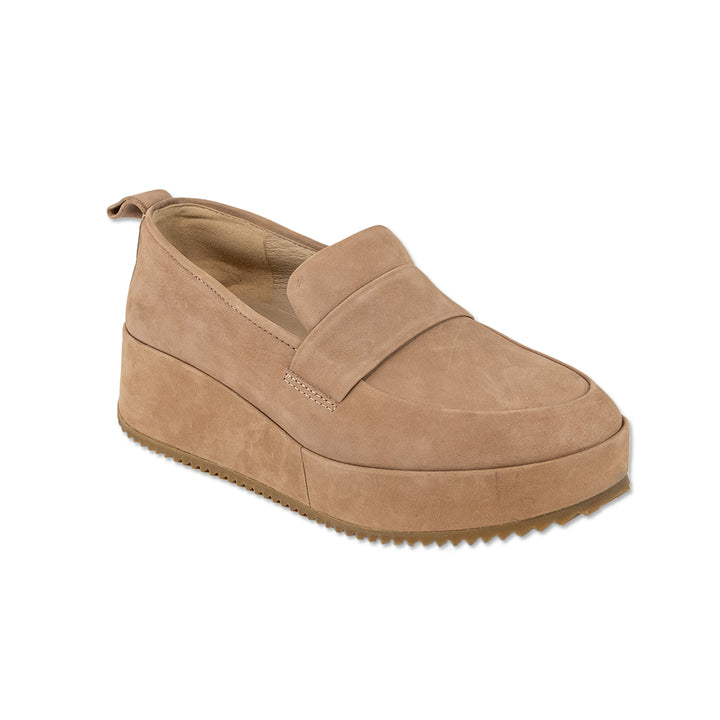 Eileen Fisher Max Nude Nubuck Platform Wedge Loafers