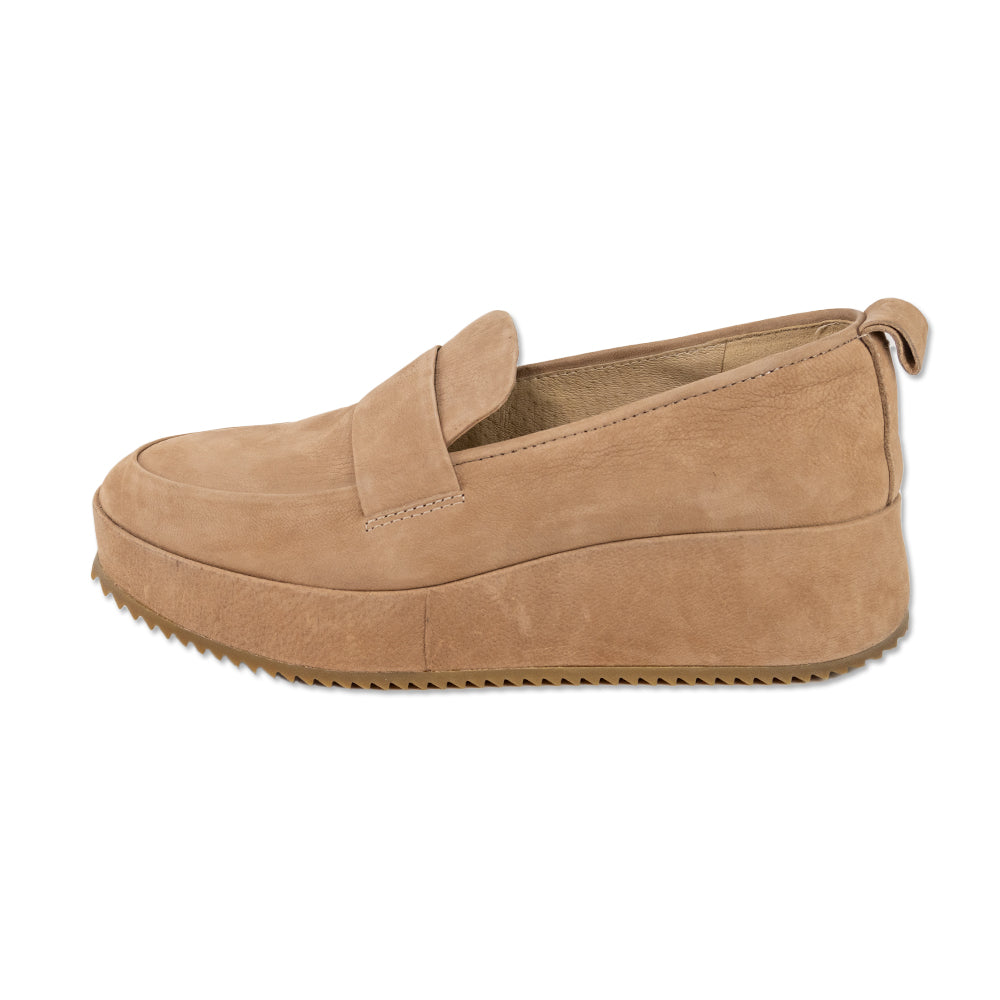 Eileen Fisher Max Nude Nubuck Platform Wedge Loafer