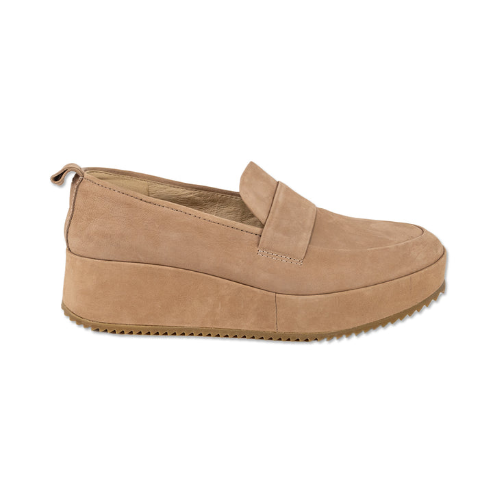 Eileen Fisher Max Nude Nubuck Platform Wedge Loafers