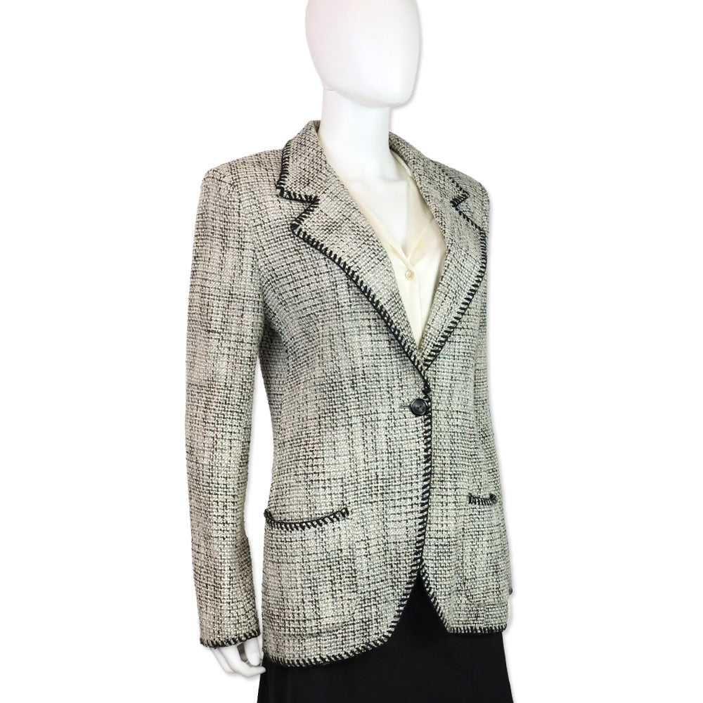 Emanuel Ungaro Black/White Multi Whipstitch Trim Tweed Blazer