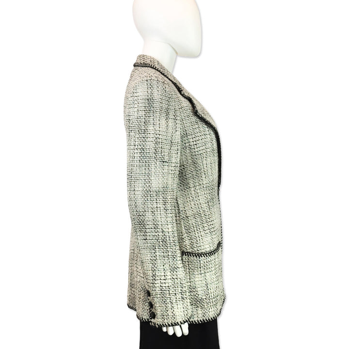 Emanuel Ungaro Black/White Multi Whipstitch Trim Tweed Blazer