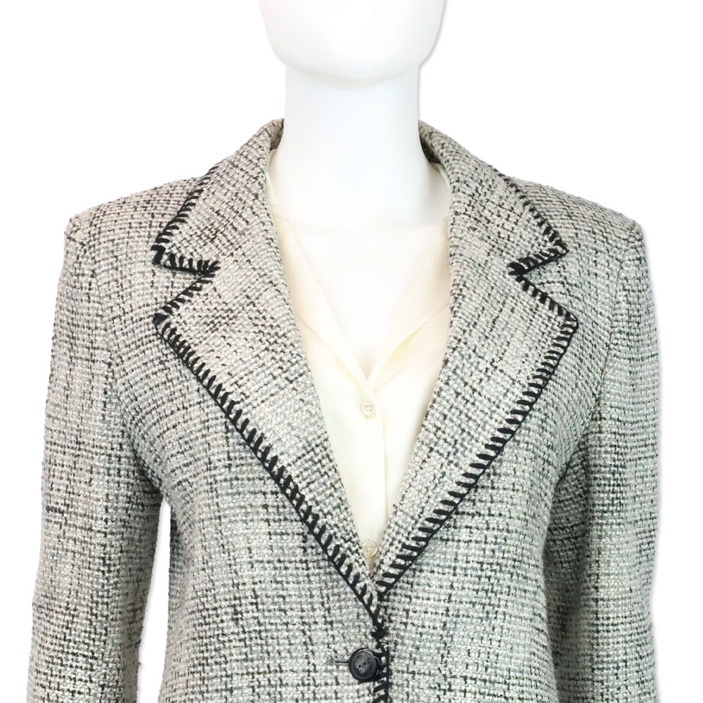 Emanuel Ungaro Black/White Multi Whipstitch Trim Tweed Blazer