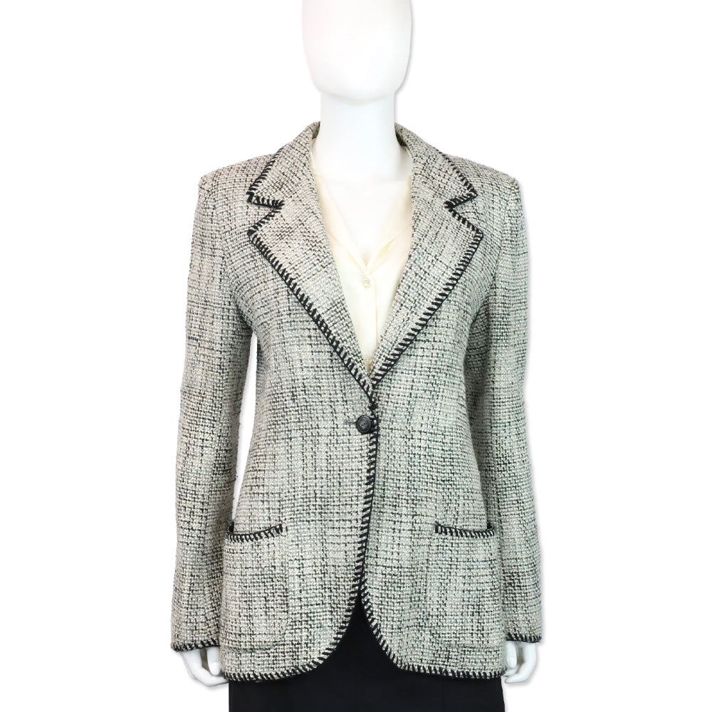 Emanuel Ungaro Black/White Multi Whipstitch Trim Tweed Blazer