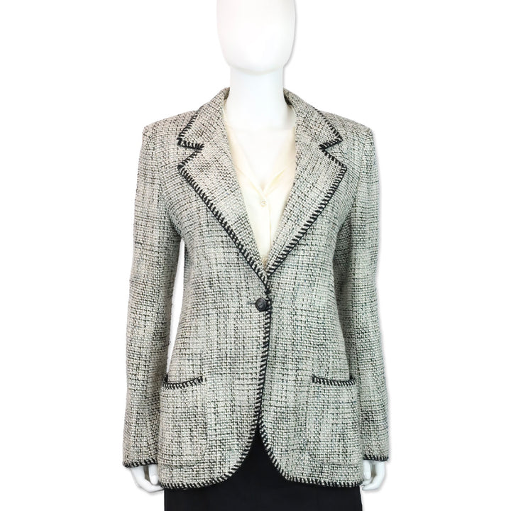Emanuel Ungaro Black/White Multi Whipstitch Trim Tweed Blazer