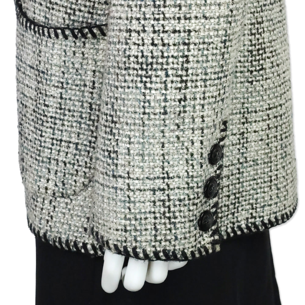 Emanuel Ungaro Black/White Multi Whipstitch Trim Tweed Blazer