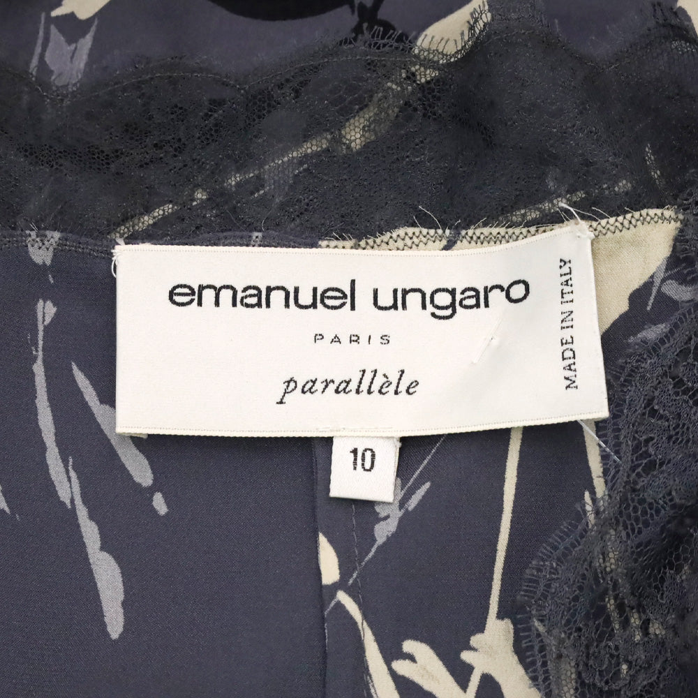 Emanuel Ungaro Grey Floral Print Silk Lace V-Neck Top