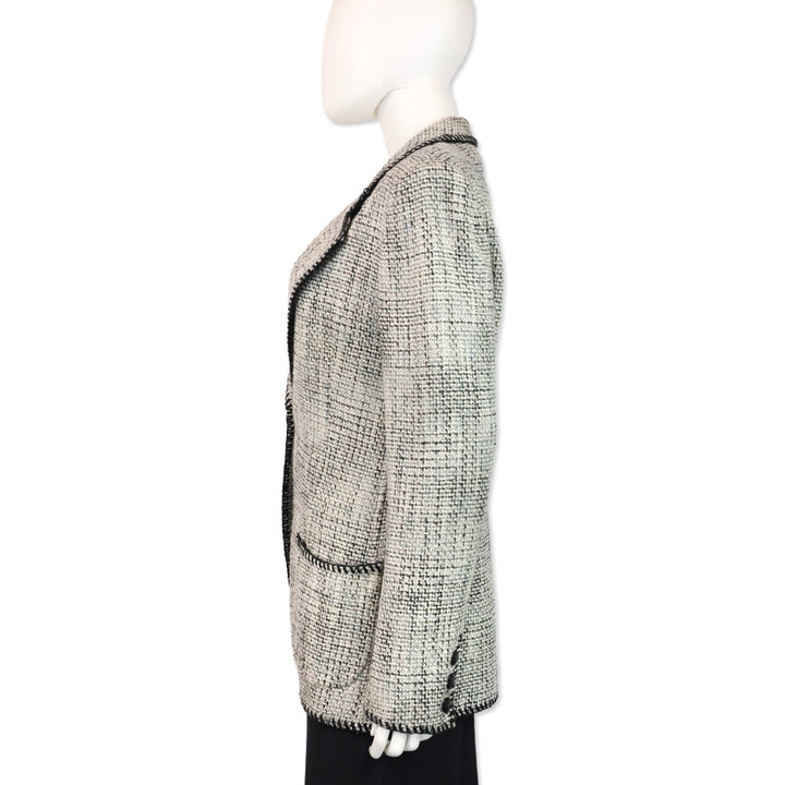 Emanuel Ungaro Black/White Multi Whipstitch Trim Tweed Blazer