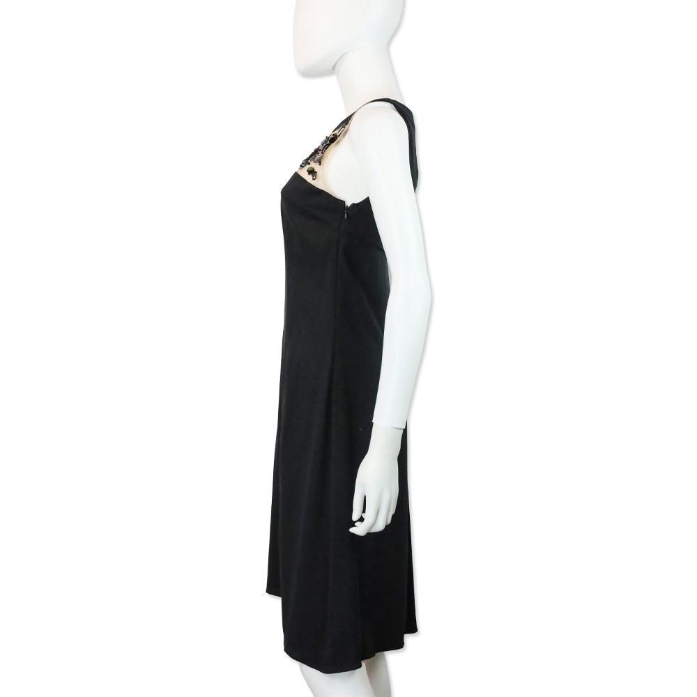 Emilio Pucci Black Silk Mesh Crystal & Sequin Sheath Midi Dress