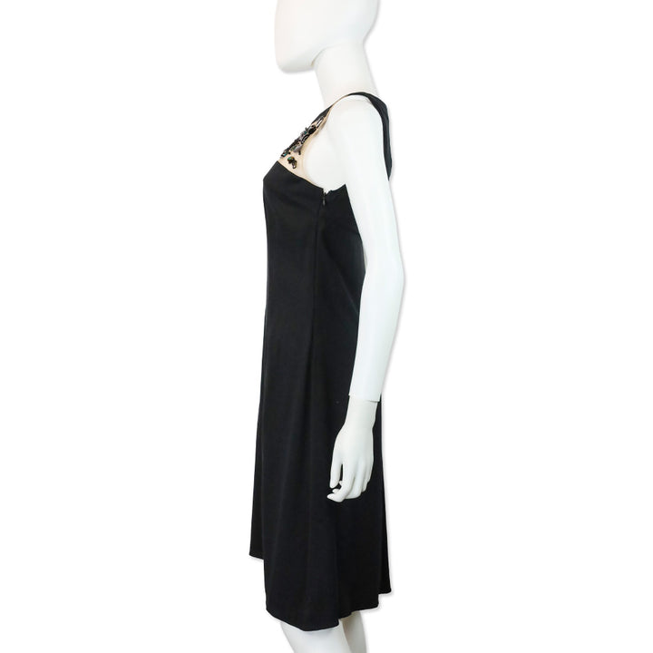 Emilio Pucci Black Silk Mesh Crystal & Sequin Sheath Midi Dress