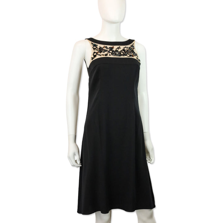 Emilio Pucci Black Silk Mesh Crystal & Sequin Sheath Midi Dress