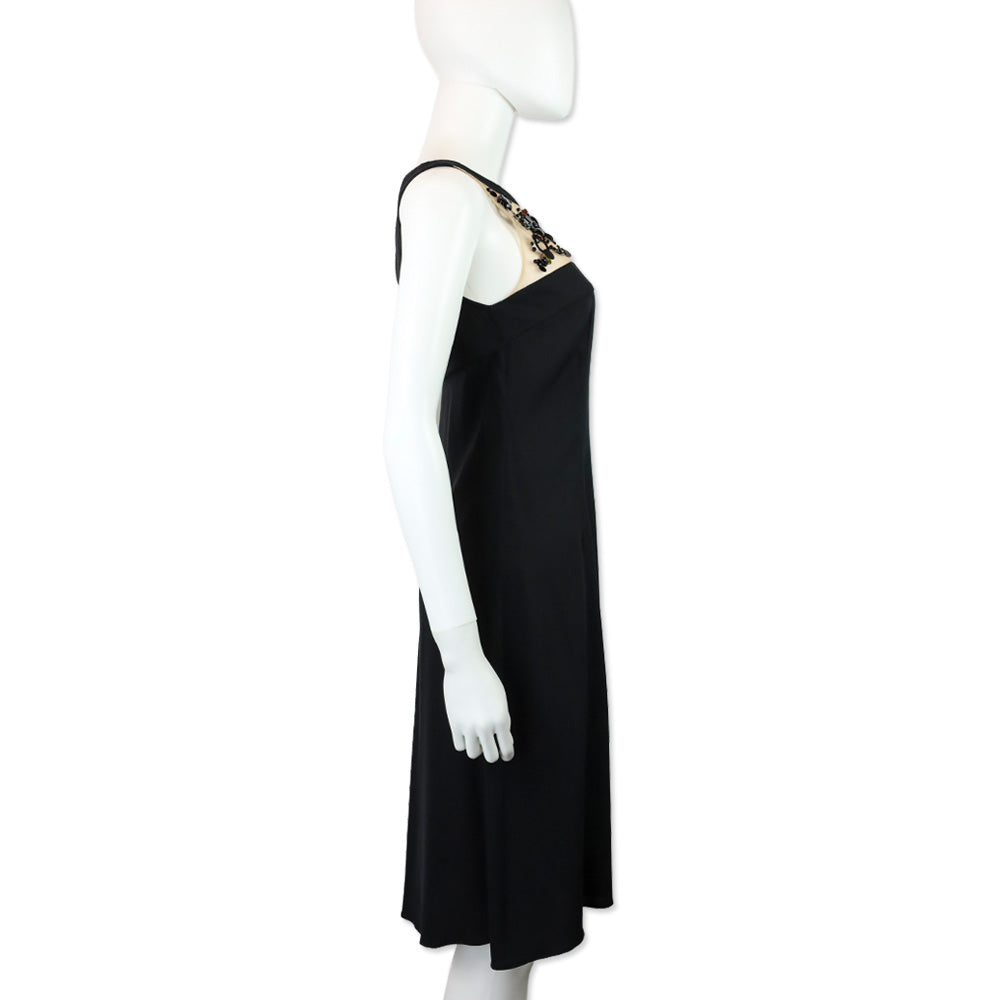 Emilio Pucci Black Silk Mesh Crystal & Sequin Sheath Midi Dress