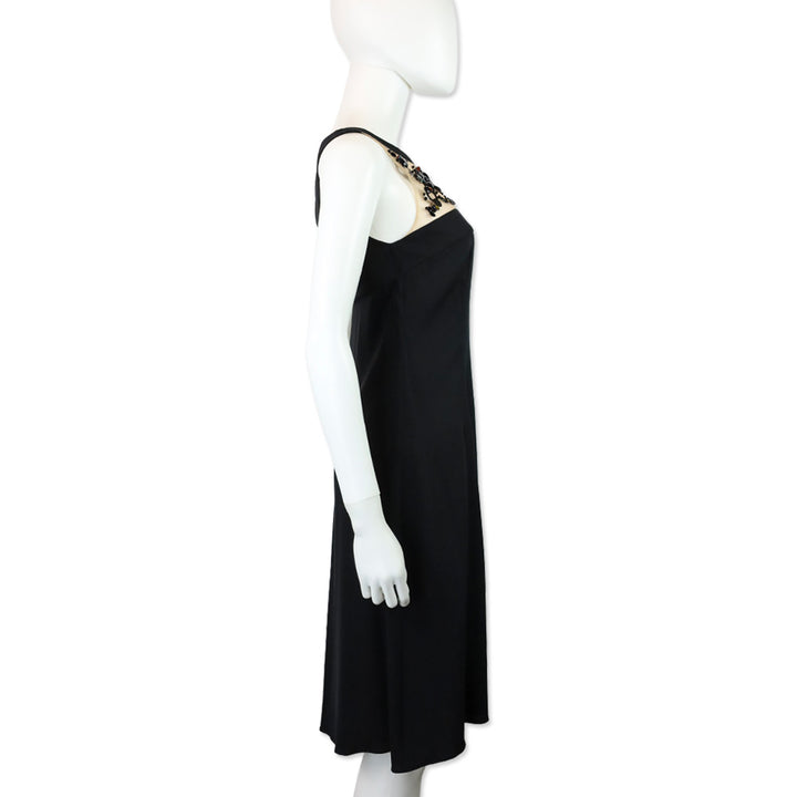 Emilio Pucci Black Silk Mesh Crystal & Sequin Sheath Midi Dress