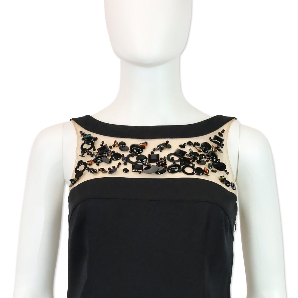 Emilio Pucci Black Silk Mesh Crystal & Sequin Sheath Midi Dress
