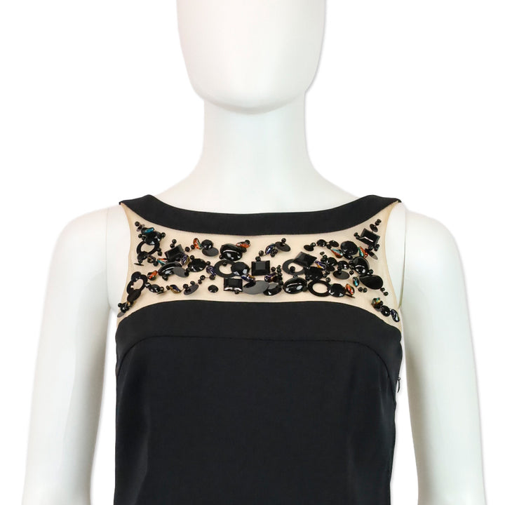 Emilio Pucci Black Silk Mesh Crystal & Sequin Sheath Midi Dress