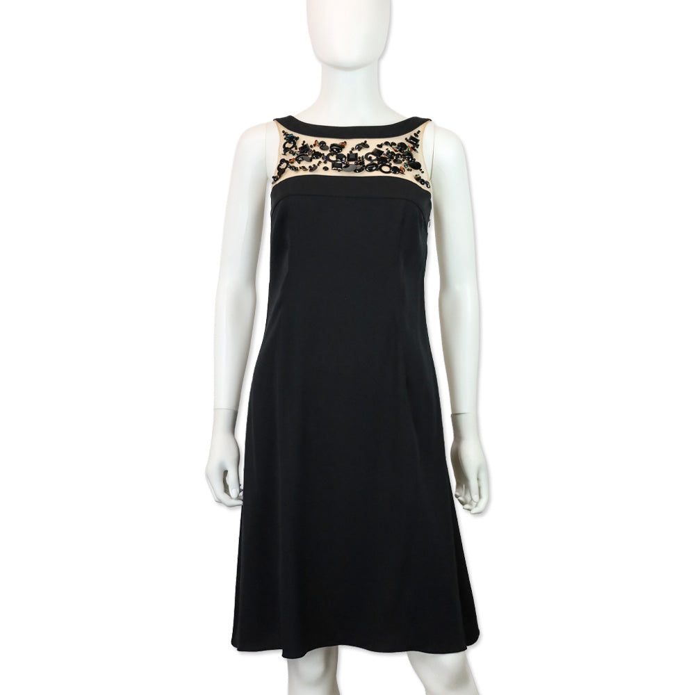 Emilio Pucci Black Silk Mesh Crystal & Sequin Sheath Midi Dress