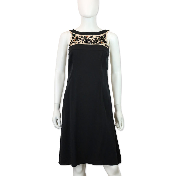 Emilio Pucci Black Silk Mesh Crystal & Sequin Sheath Midi Dress
