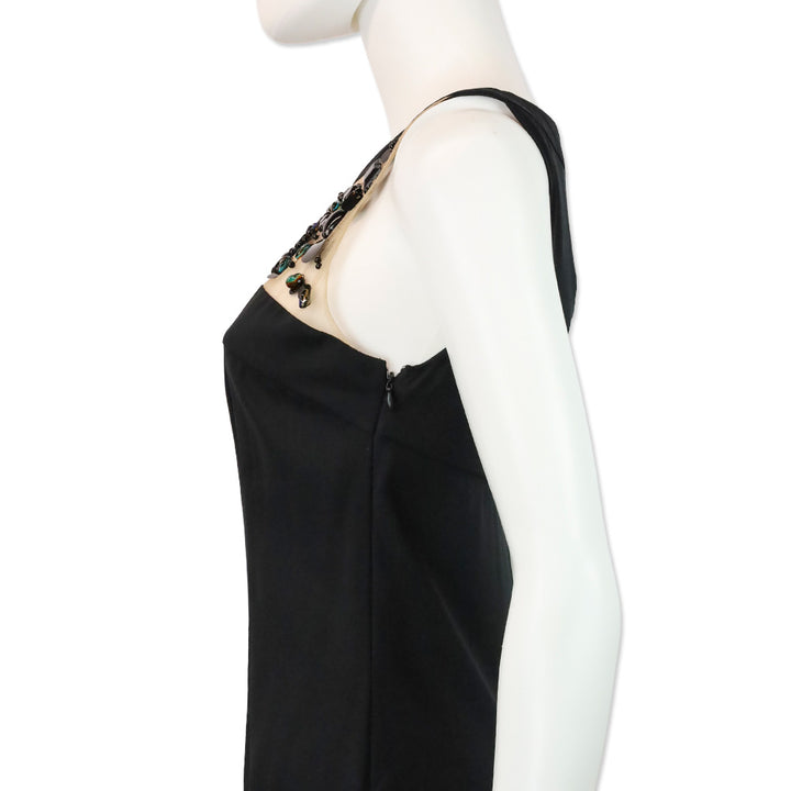 Emilio Pucci Black Silk Mesh Crystal & Sequin Sheath Midi Dress