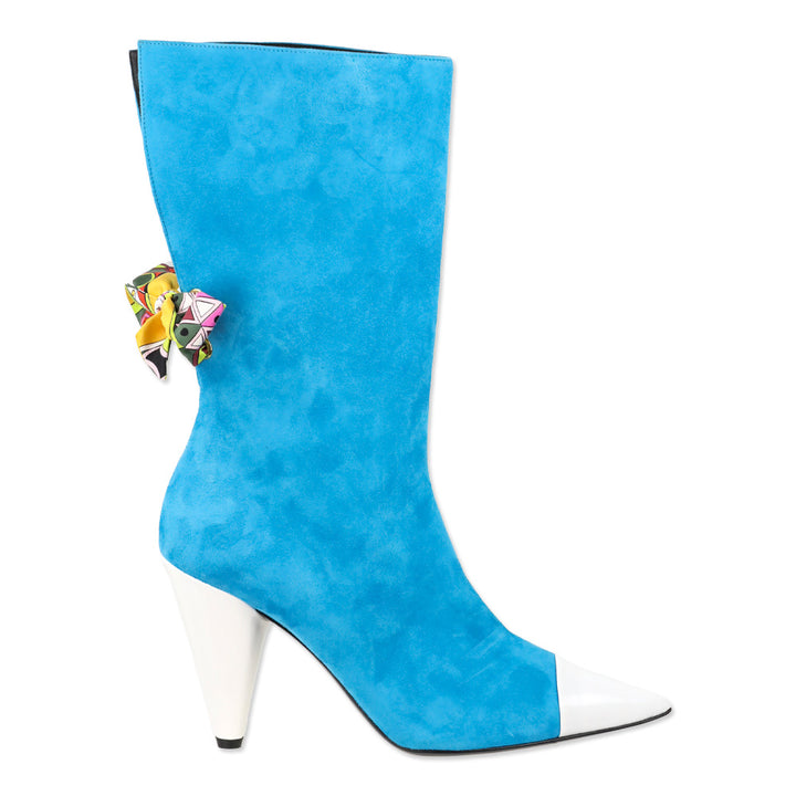 Emilio Pucci Blue Suede Pointed Cap Toe Mid-Calf Booties