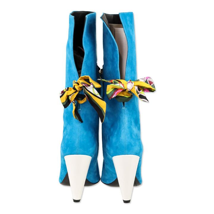 Emilio Pucci Blue Suede Pointed Cap Toe Mid-Calf Booties