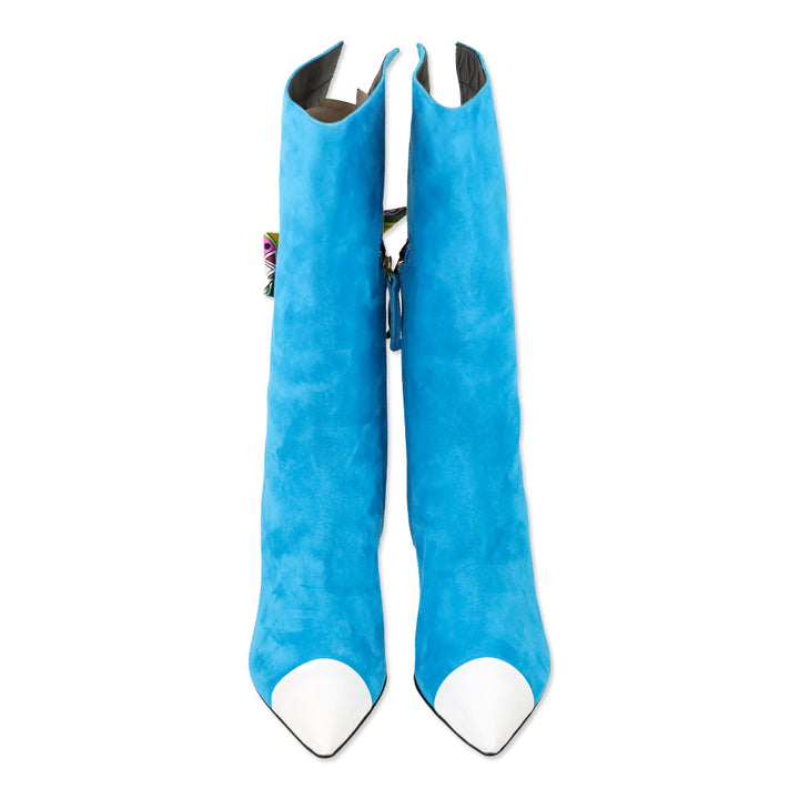 Emilio Pucci Blue Suede Pointed Cap Toe Mid-Calf Booties
