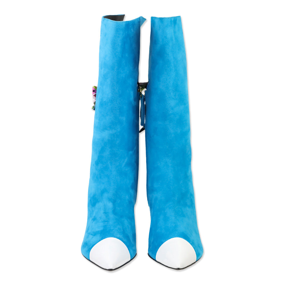 Emilio Pucci Blue Suede Pointed Cap Toe Mid-Calf Booties