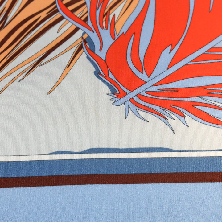 Emilio Pucci Blue/Orange Feather Print Long Sleeve Midi Dress