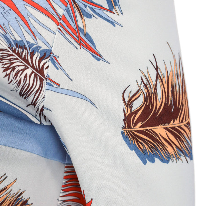 Emilio Pucci Blue/Orange Feather Print Long Sleeve Midi Dress