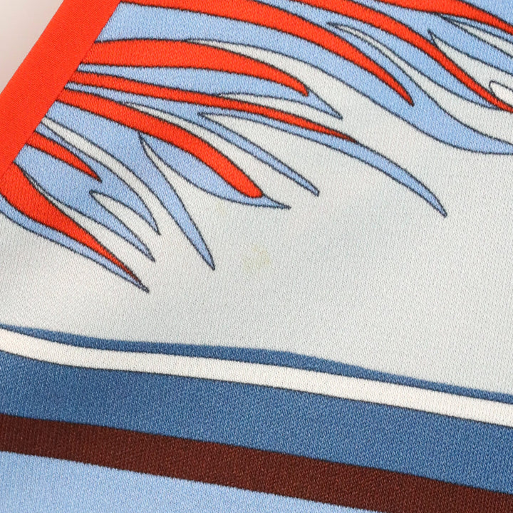 Emilio Pucci Blue/Orange Feather Print Long Sleeve Midi Dress