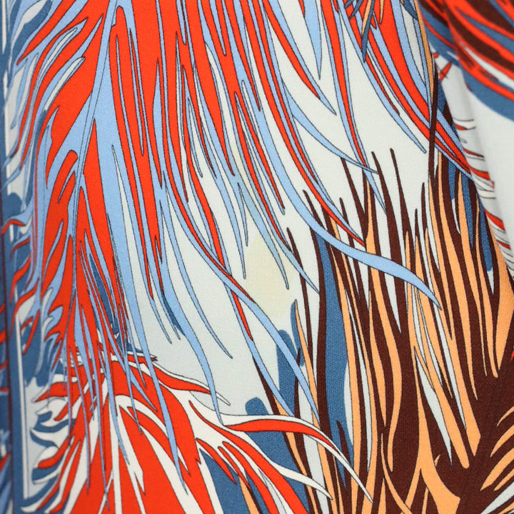 Emilio Pucci Blue/Orange Feather Print Long Sleeve Midi Dress