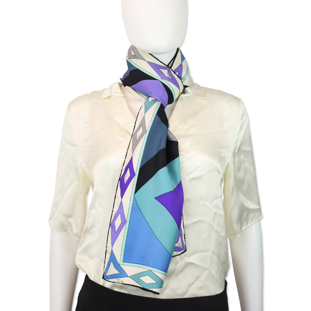 Emilio Pucci Blue/Purple Multicolor Collane Print Silk Scarf