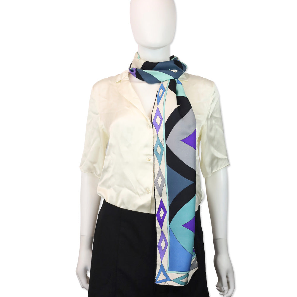 Emilio Pucci Blue/Purple Multicolor Collane Print Silk Scarf