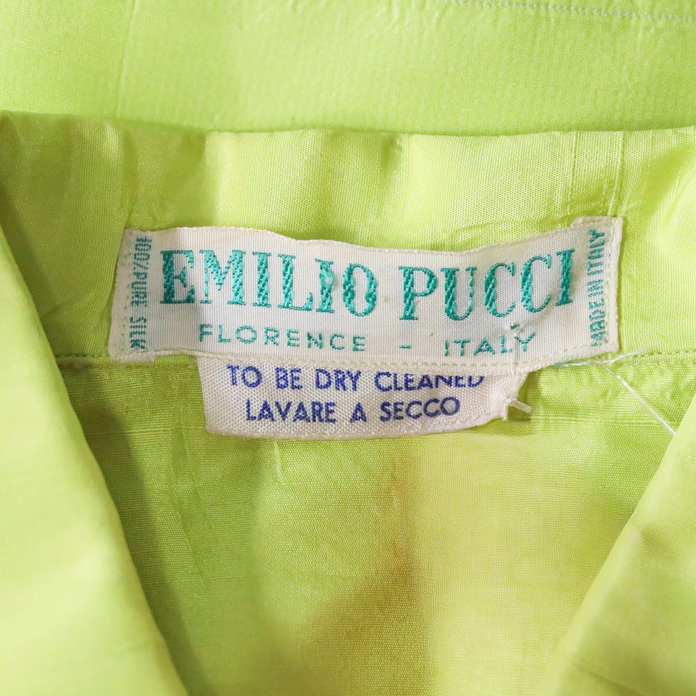 Emilio Pucci Chartreuse Silk Button Up Shirt