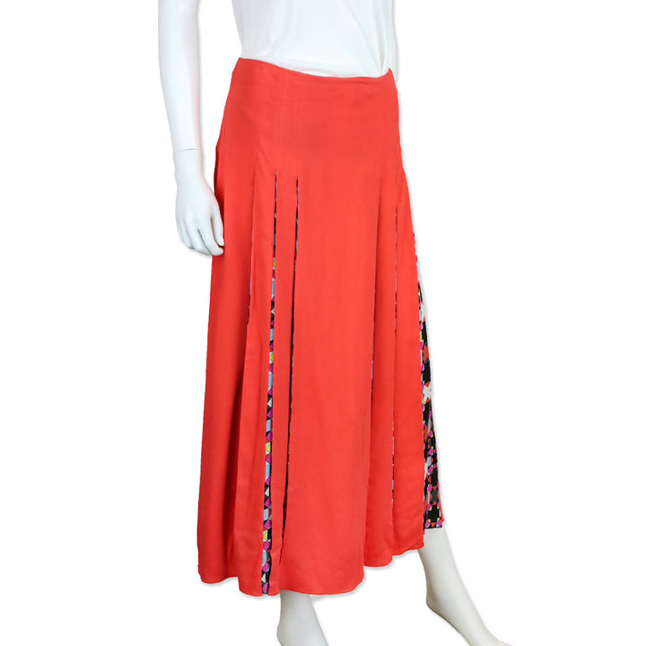 Emilio Pucci Coral Multicolor Pattern Pleated Maxi Skirt