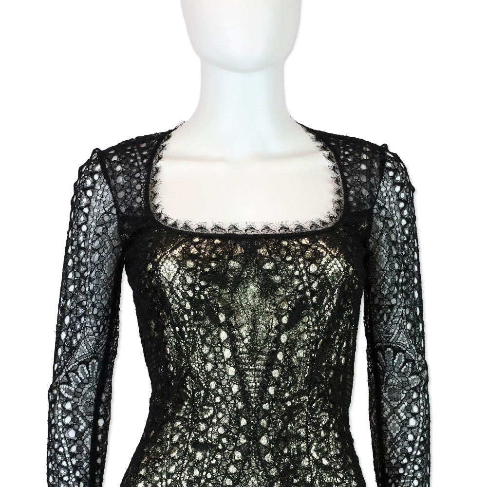 Emilio Pucci Metallic Gold & Black Lace Long Sleeve Mini Dress Emilio Pucci Metallic Gold & Black Lace Long Sleeve Mini Dress