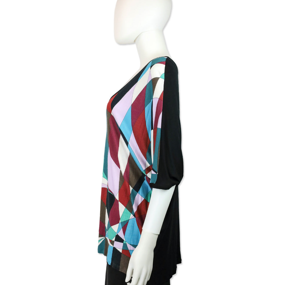 Emilio Pucci Multicolor Geometric Print Jersey Batwing Blouse