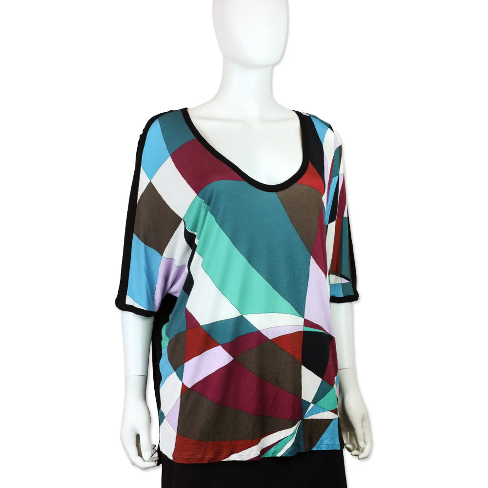 Emilio Pucci Multicolor Geometric Print Jersey Batwing Blouse