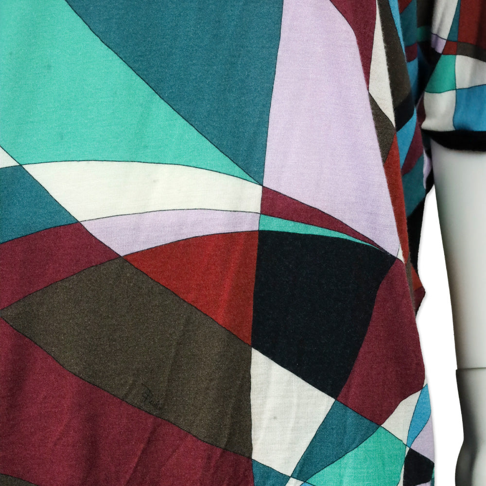 Emilio Pucci Multicolor Geometric Print Jersey Batwing Blouse