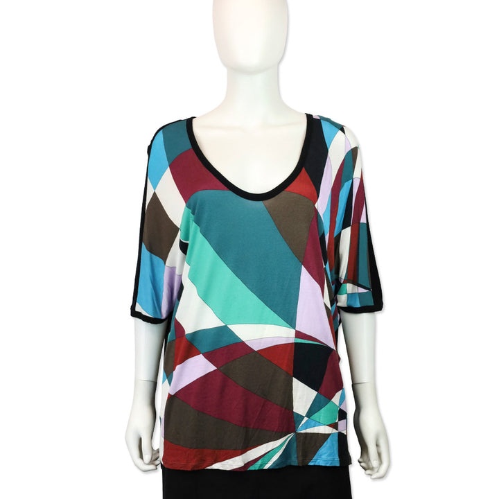 Emilio Pucci Multicolor Geometric Print Jersey Batwing Blouse