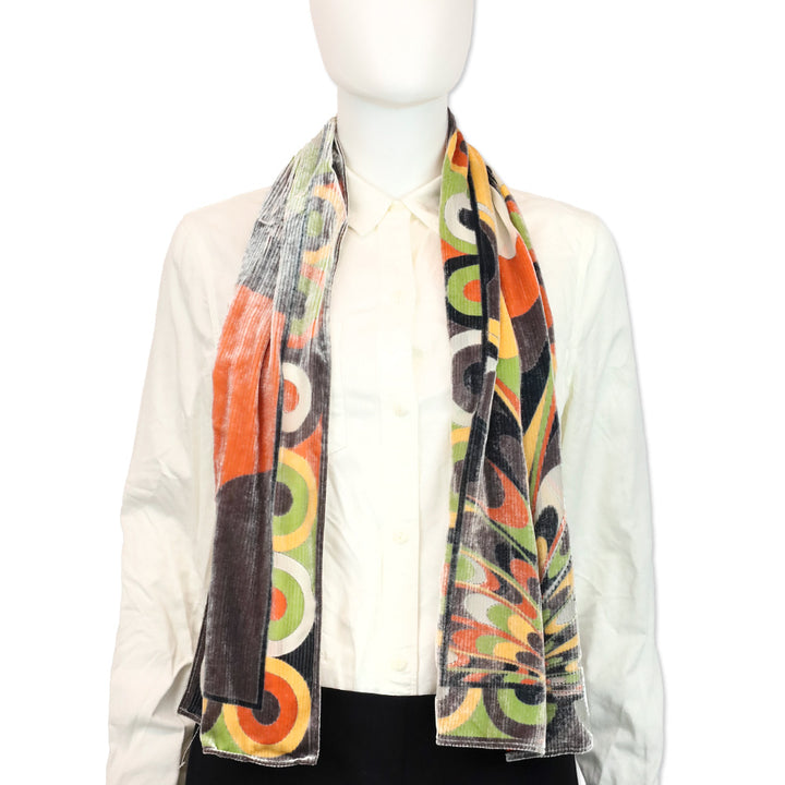Emilio Pucci Orange Multi Print Velvet and Silk Double-Sided Scarf