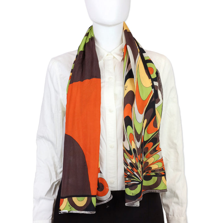 Emilio Pucci Orange Multi Print Velvet and Silk Double-Sided Scarf