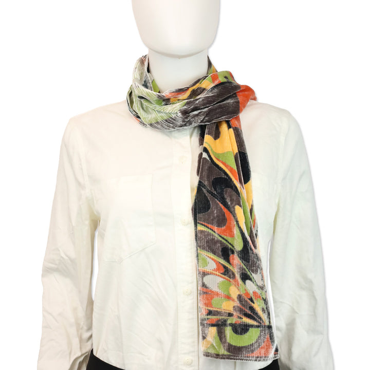 Emilio Pucci Orange Multi Print Velvet and Silk Double-Sided Scarf