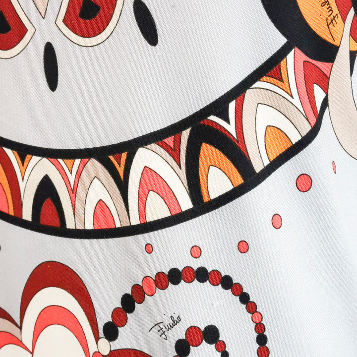 Emilio Pucci Orange Multicolor Kaleidoscope Print Silk L/S V-Neck Dress