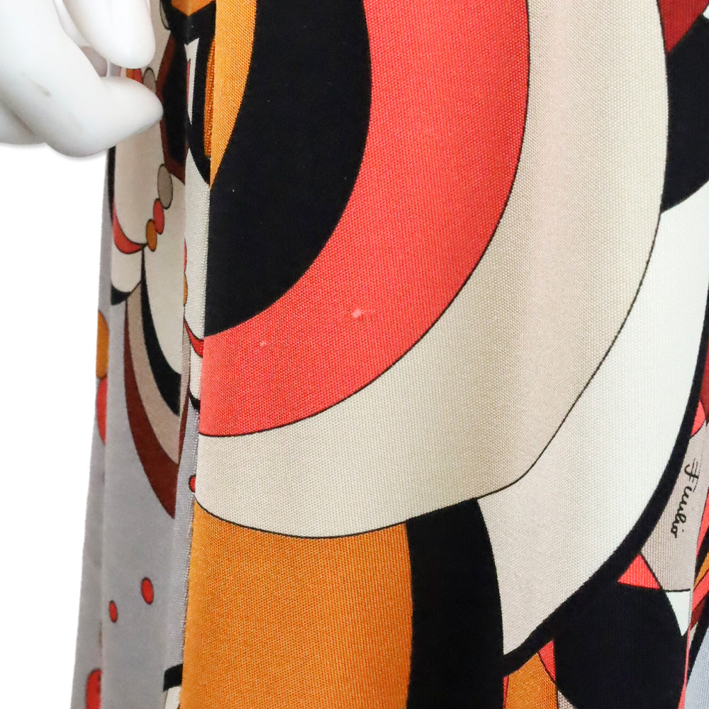 Emilio Pucci Orange Multicolor Kaleidoscope Print Silk L/S V-Neck Dress