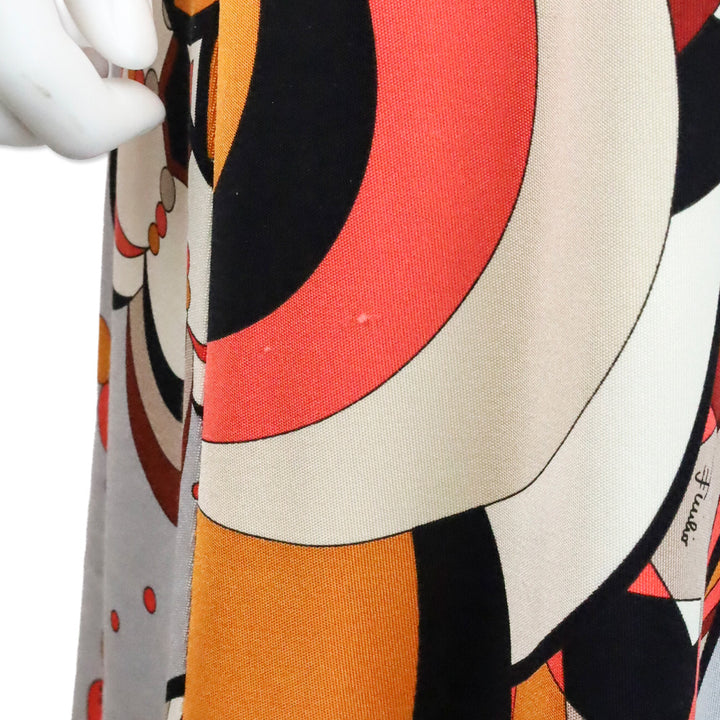 Emilio Pucci Orange Multicolor Kaleidoscope Print Silk L/S V-Neck Dress