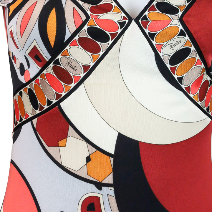 Emilio Pucci Orange Multicolor Kaleidoscope Print Silk L/S V-Neck Dress