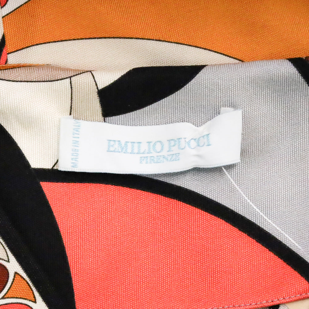 Emilio Pucci Orange Multicolor Kaleidoscope Print Silk L/S V-Neck Dress