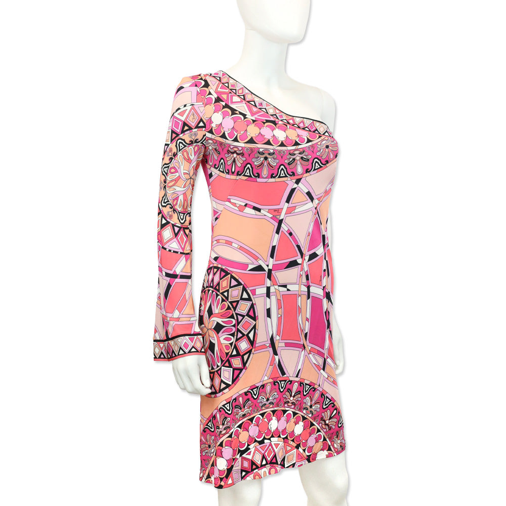 Emilio Pucci Pink Multi Print Off-the-Shoulder Long Sleeve Mini Dress