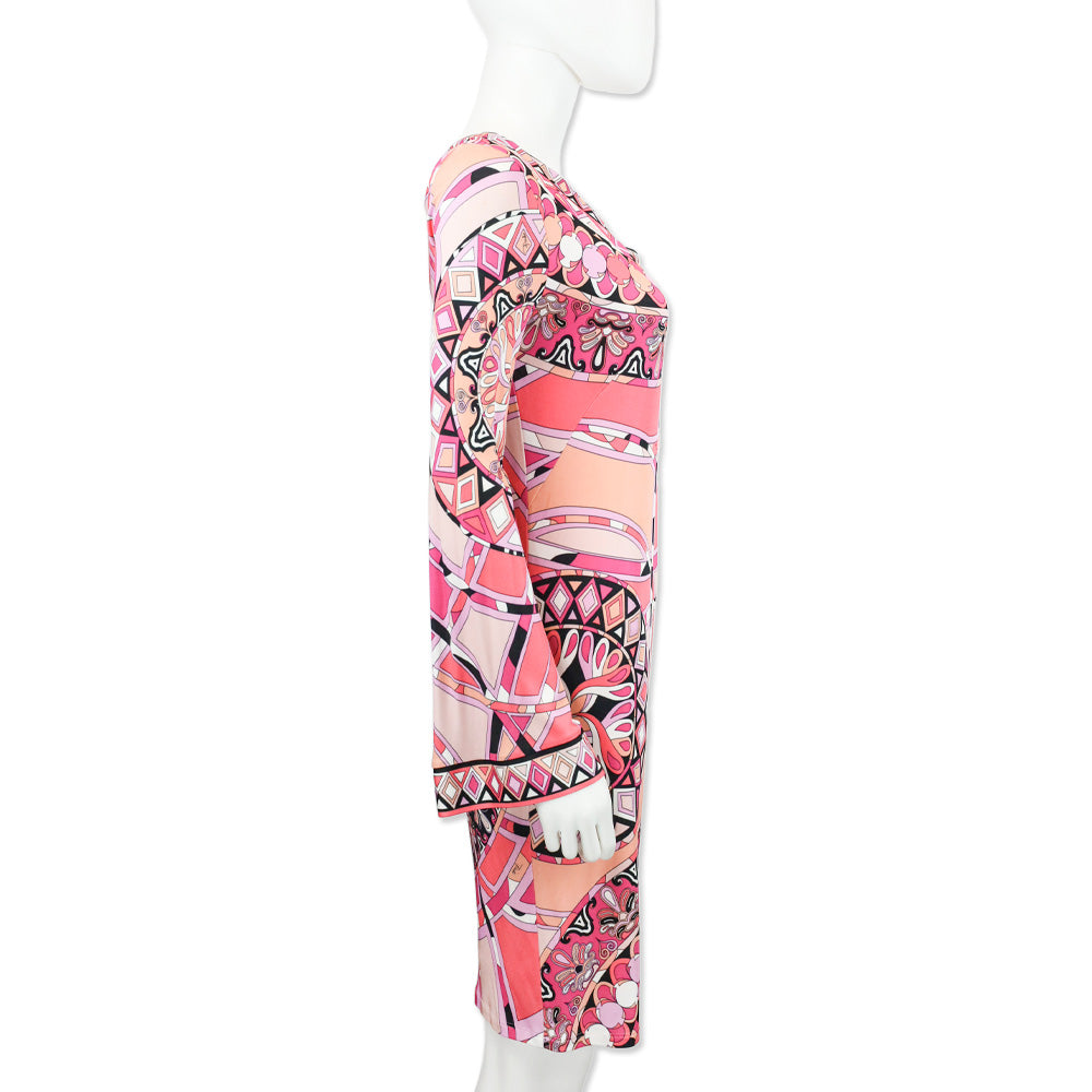 Emilio Pucci Pink Multi Print Off-the-Shoulder Long Sleeve Mini Dress