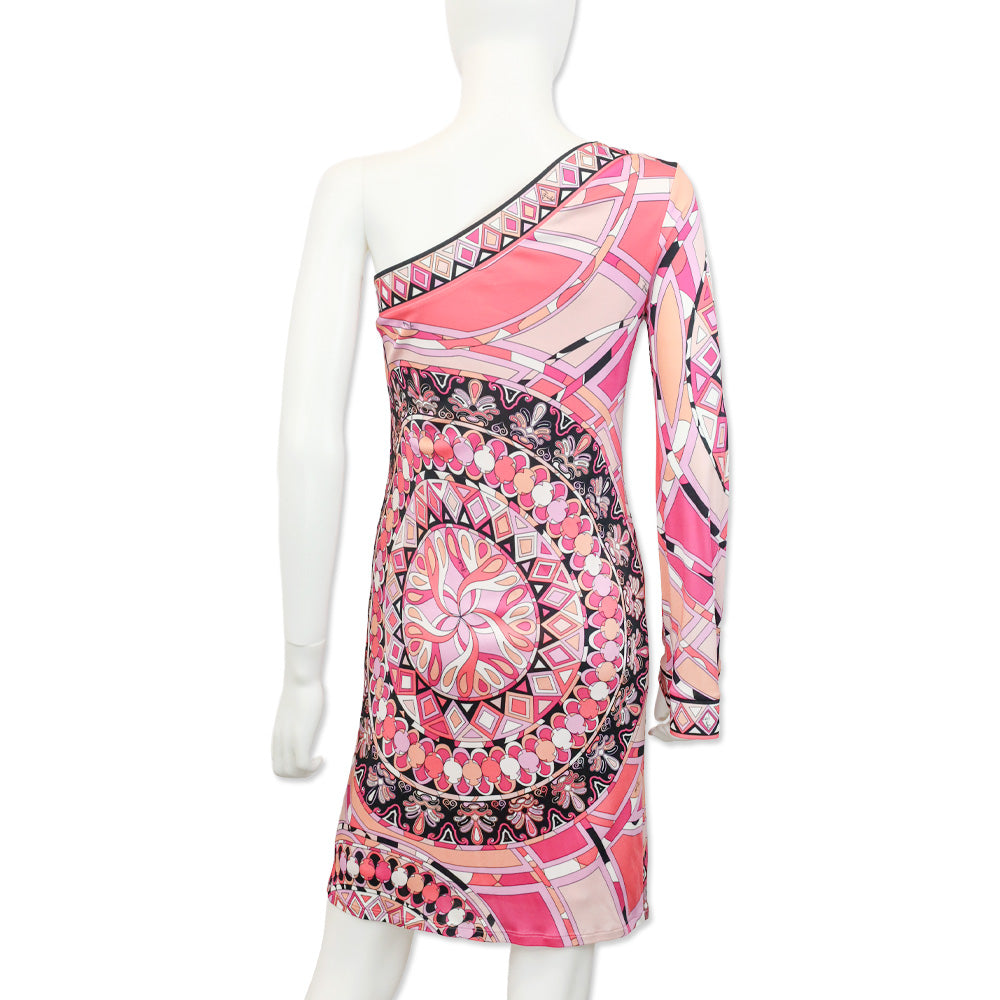 Emilio Pucci Pink Multi Print Off-the-Shoulder Long Sleeve Mini Dress